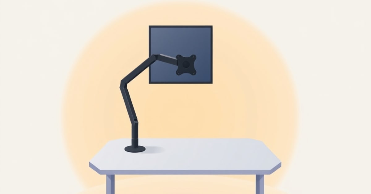 Ergotron LX single-monitor arm holding a display, showing its gas-spring joint, reach, and desk clamp