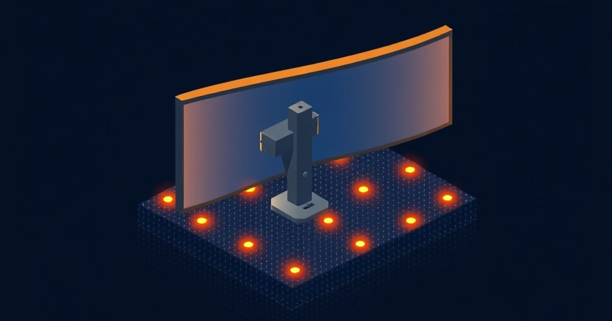 An ultra-wide display held by an adjustable VESA monitor arm